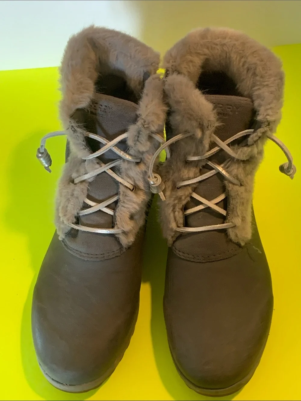 Sperry Women's Gray Faux-Fur Lace-Up Winter Boots Size 10
